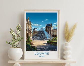 Louvre Paris Travel Art France Poster Print Wall Decor Gift Art Vintage Style Travel Poster France Art Scenic Poster Print Gift for Tourist