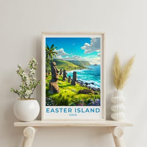 Easter Island Travel Print Wall Decor Pacific Home Living Decor Art Illustration Chile Travel Poster Landscape Easter Island Prints for Home