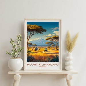 Mount Kilimanjaro Travel Print Wall Decor Tanzania Home Living Decor Art Illustration Safari Travel Poster Landscape Kilimanjaro Prints Home