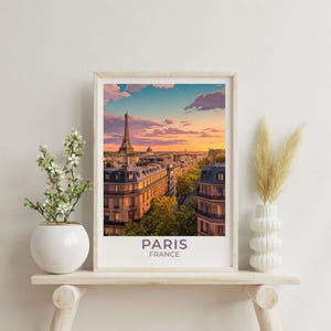 Paris Eiffel Tower Print: Retro France Travel Poster