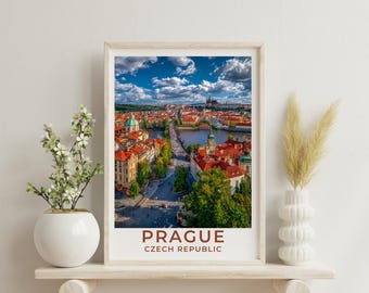 Póster de viaje de Praga con arte checo, impresión de decoración de pared, regalo para Praga, póster de viaje de estilo vintage, póster escénico de arte checo, impresión de regalo para turistas