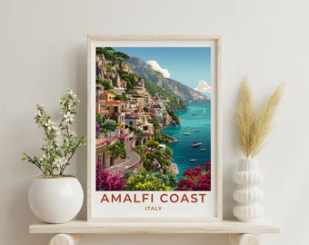 Amalfi Coast Travel Art Italy Poster Print Wall Decor Gift for Amalfi Vintage Style Travel Poster Italy Art Scenic Poster Print Gift Tourist