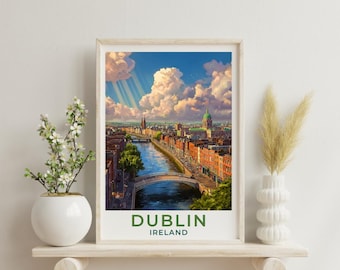 Dublin Travel Art Ireland Poster Print Wall Decor Gift for Dublin Vintage Style Travel Poster Irish Art Scenic Poster Print Gift for Tourist
