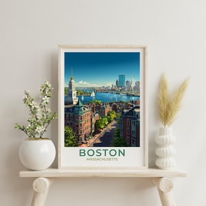 Affiche d'art de voyage de Boston, impression murale, cadeau pour Boston, affiche de voyage de style vintage, affiche d'art scénique, impression d'art, cadeau pour touriste