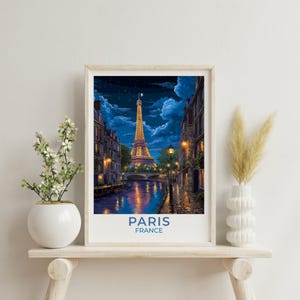 Paris Eiffel Tower Print: Retro France Travel Poster