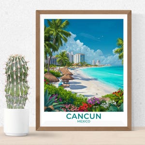 Cancun Travel Art Mexico Poster Print Wall Decor Gift for Cancun Vintage Style Travel Poster Mexico Art Scenic Poster Print Gift for Tourist