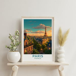 Paris Eiffel Tower Print: Retro France Travel Poster