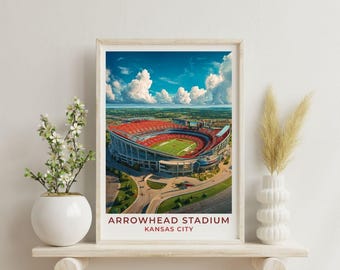 Arrowhead Stadium Travel Art Kansas City Poster Print Wall Decor Cadeau voor Chiefs Fan Vintage Style Travel Poster KC Chiefs Scenic Print Gift