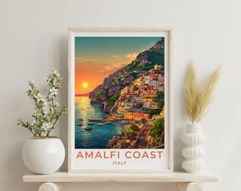 Amalfi Coast Travel Art Italy Poster Print Wall Decor Gift for Amalfi Vintage Style Travel Poster Italy Art Scenic Poster Print Gift Tourist