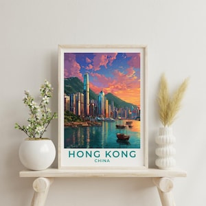 Hong Kong Travel Print Wall Decor China Home Living Decor Art Illustration Hong Kong Travel Poster Landscape Hong Kong China Prints for Home