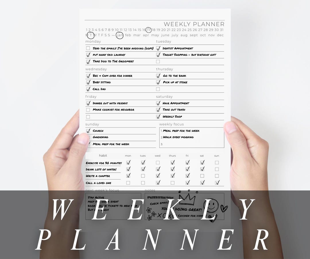 Weekly Planner | Printable US Letter & Digital File Bundle | Fillable ...
