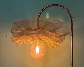 Sculptural Mesh Pendant Light, Handmade Copper Brown Ruffle Chandelier, Artistic Modern Boho Ceiling Lamp