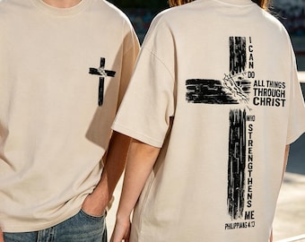 Camiseta cristiana de algodón lavado: estampado de cruz de fe, camiseta religiosa unisex.