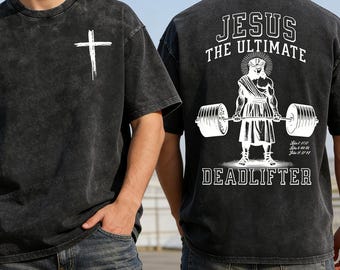 Jesus der ultimative Kreuzheber gewaschenes T-Shirt Lustiges christliches Hemd Jesus Liebhaber Gym Tee Gewichtheben Training Top Religiöses Geschenk