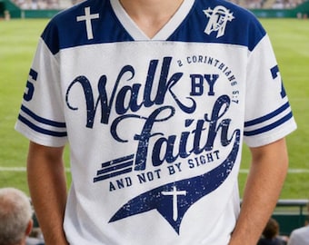 Walk By Faith Christian Mesh Jersey Jesus Jersey Bible Verse 2 Corinthians 5:7 Jersey Team Jesus Cross Jersey Church Religious Gift