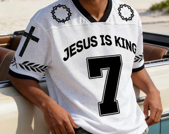Jesus ist König Jersey Christian Mesh Jersey Jesus Trendy Jersey Streetwear Jersey Geschenk für christliches WM-Kader Jugend religiöses Geschenk
