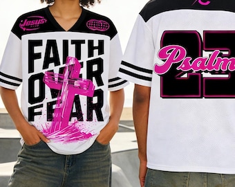 Christian Streetwear Jersey Glaube über Angst Kreuz Mesh Jersey Jesus Trendy Jersey Kirche Jersey WM Spieltag Jersey Religiöses Geschenk