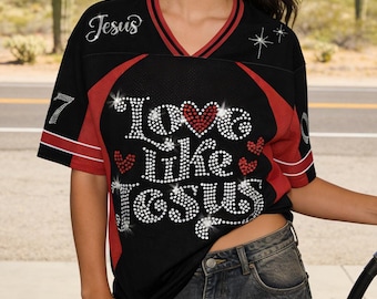 Liebe wie Jesus Strass Jersey: Christliche Streetwear, Glaubensbekleidung