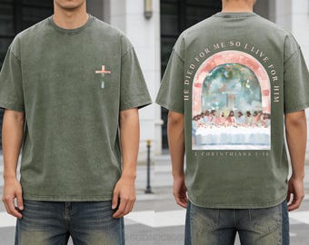 Christliches Ostern ist er für mich gestorben, damit ich für ihn lebe, gewaschenes Hemd Retro Ostern Jesus Hemd Jesus christliches T-Shirt Bibel-Vers Hemd religiöses Geschenk