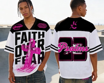 Christian Streetwear Jersey Glaube über Angst Kreuz Mesh Jersey Jesus Trendy Jersey Kirche Jersey WM Spieltag Jersey Religiöses Geschenk