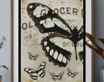 Vintage Butterfly Ephemera #2 PDF Counted Shabby Chic Cross Stitch Pattern Chart