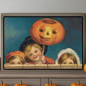 Vintage Trick-Or-Treat Kids Halloween PDF Counted Cross-Stitch Pattern Needlepoint Chart