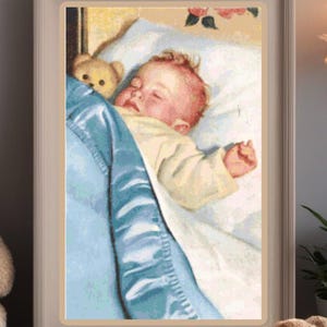 Vintage Sleeping Baby Counted PDF Cross-Stitch Pattern Needlepoint Chart