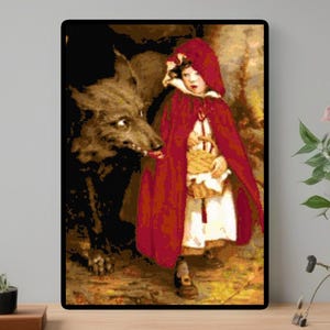 My, What Big Eyes You Have Bad Wolf & Little Red Riding Hood PDF Counted Cross Stitch Pattern Chart