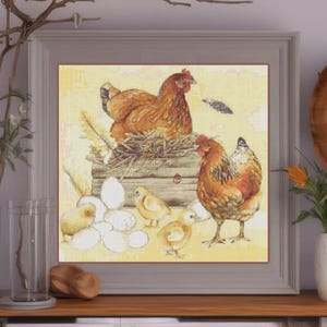 Handmade Hens and Baby Chicks Farm PDF Chickens Counted Cross-Stitch Pattern Chart