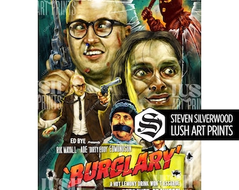 Unten 'Burglary' Poster: Rik Mayall & Ade Edmondson, signierter A3 Film Poster Art Print, British TV Comedy Classic Geschenk, Gen X lustiges Dad Geschenk