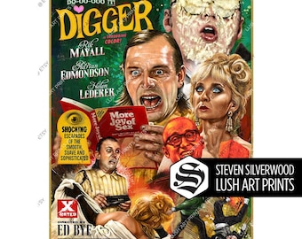 Unten 'Digger' A3 signierter Film Poster Art Print, Rik Mayall & Ade Edmondson, Helen Lederer Classic 90s Gen X British lustige Dad Geschenkdeko