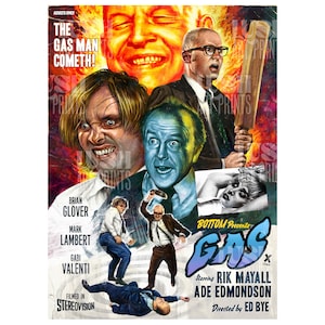 Unten 'Gas' signiertes limitiertes A3 Vintage Poster. Retro Wandkunst. Klassisches Filmplakat. Rik Mayall Ade Edmondson.