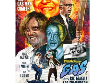 Bottom 'Gas' Signed limited edition A3 Vintage Movie Poster. Retro wall art. Classic Film Poster. Rik Mayall Ade Edmondson.