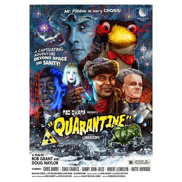 Red Dwarf 'Quarantine' Signed Limited Edition A3 vintage poster. Retro wall art. Original Movie Poster. Rimmer, Lister, Kryten, Kat, Sci-fi