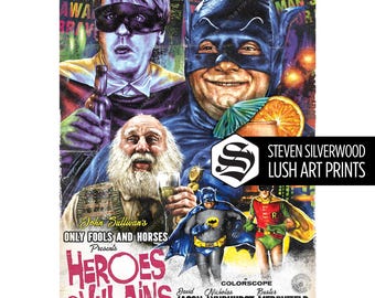Only Fools and Horses 'Heroes & Villains' gesigneerde A3-filmposter, Del Boy, Rodney, klassieke jaren 90 Gen X tv-komedie Vadercadeau, Man Cave-wanddecor