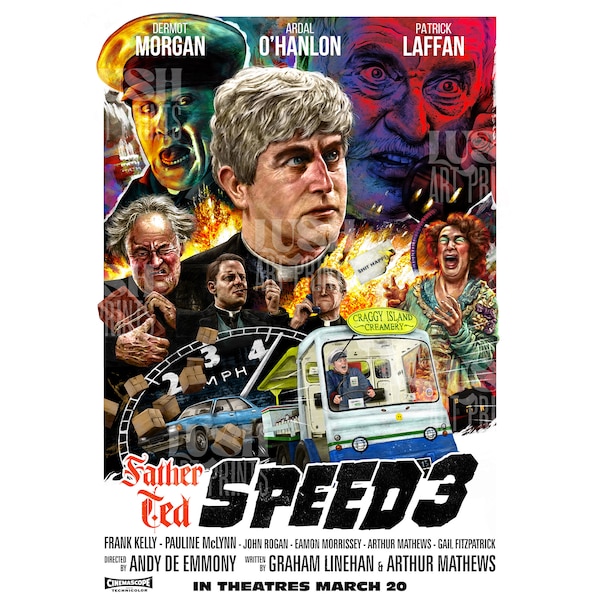 Father Ted 'Speed 3' Signed Limited Edition A3 vintage poster. Retro wall art. Original Movie Poster. Dougal, Jack, Ted Crilly, Doyle