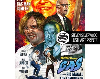 Affiche de film « Gas » en bas oeuvre d'art murale rétro signée