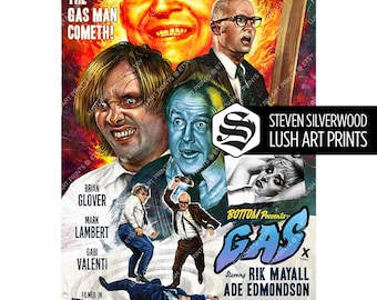 Unten 'Gas' Movie Poster Signierte Limitierte Retro Wandkunst, Rik Mayall, Ade Edmondson, British Gen X 90s TV Comedy Dad Geschenk, Man Cave