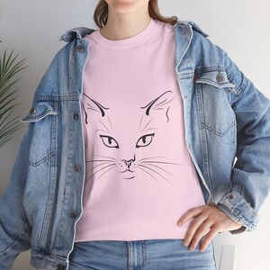 Cat Face Heavy Cotton Tee: Minimalist Unisex Cat Lover Shirt