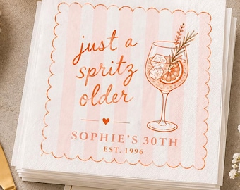 Just A Spritz Older Napkins, Custom Aperol Spritz Party Decor, Personalized Cocktail Napkins for Birthday ,Birthday Party Napkins