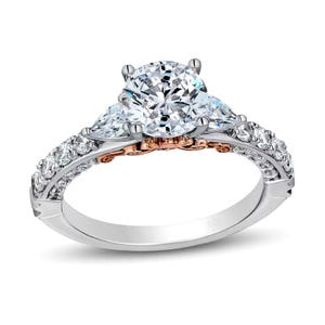 Round & Pear Cut Moissanite Star Ariel Engagement Ring in 14K Two-Tone Gold Plated