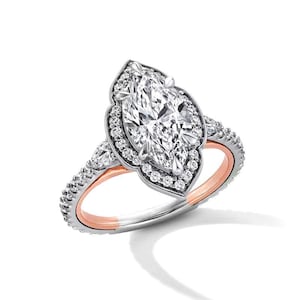 Marquise Cut Moissanite Enchanted Aurora Engagement Ring: Two Tone 14k Gold Plated