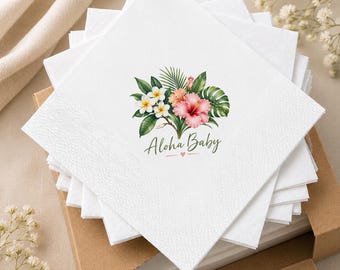 Personalized Aloha Baby Napkins, Tropical Baby Shower Napkins, Hawaiian Floral Party Decor, Custom Luau Baby Shower