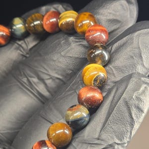 Multi-Color Tiger&#39;s Eye Bracelet: Golden, Red, Blue 8mm Beads