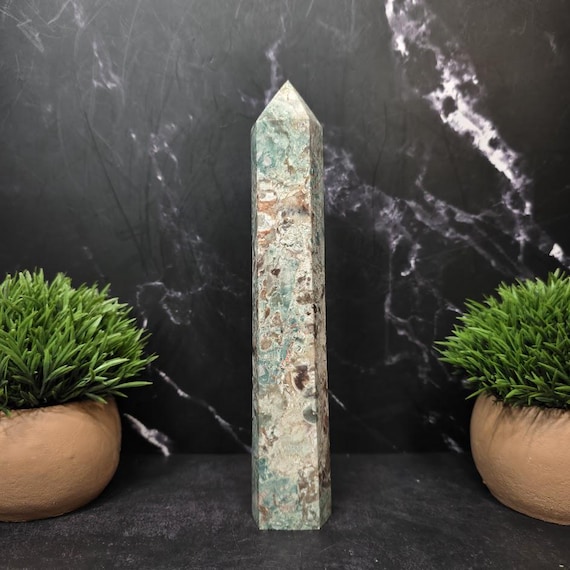 Lg Rare Green Money Agate Tower – Large Crystal Point