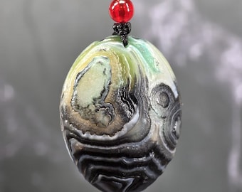 Colgante de ágata Gobi negra y verde – Collar ajustable de 58 cm