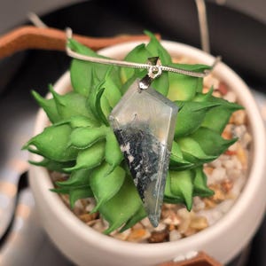 Kite Moss Agate Pendant: S925 Silver Bail, Natural Green Veins
