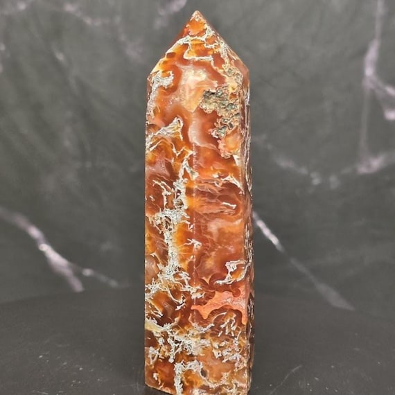 Red Moss Agate Tower – Natural Polished Crystal Point, Unique Patterns