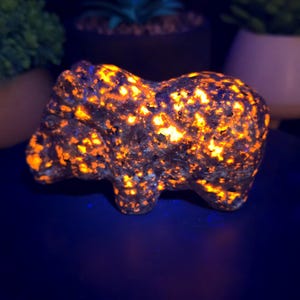 Adorable Yooperlite Hippo Carving – UV Reactive – 1.42 lbs