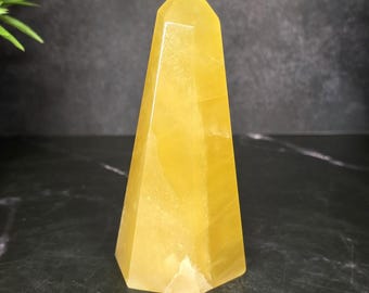Yellow Fluorite Obelisk Tower – Natural Golden Crystal Point – Polished Clarity Stone